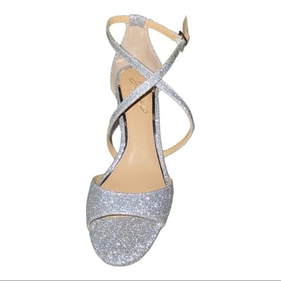 Jewel Badgley Mischka Averie Evening Sandal Heels Silver Glitter 5.5M New - Picture 5 of 8